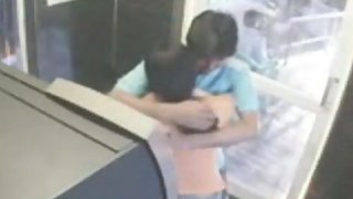 Indian Young Couple Romance In ATM