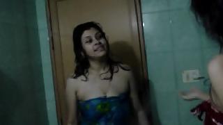 Sexy college girls dancing after shower.